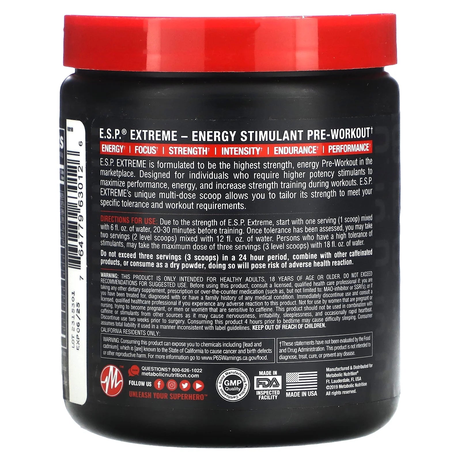 E.S.P. Extreme Energy Stimulant Pre-Workout, Watermelon, 10 Oz (275 G)