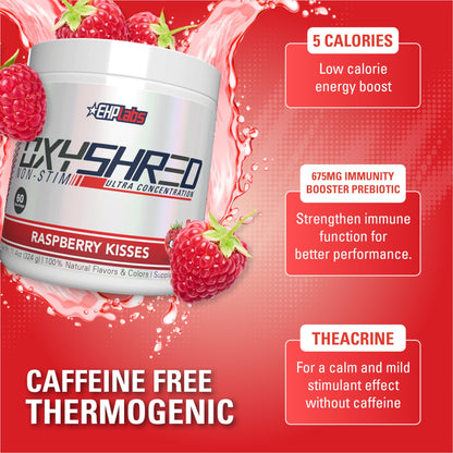 Oxyshred Non Stimulant Pre Workout Powder - Stim Free, Caffeine Free Preworkout for Men & Women - Non Stim Preworkout - Sugar Free Energy Powder - Raspberry, 60 Servings