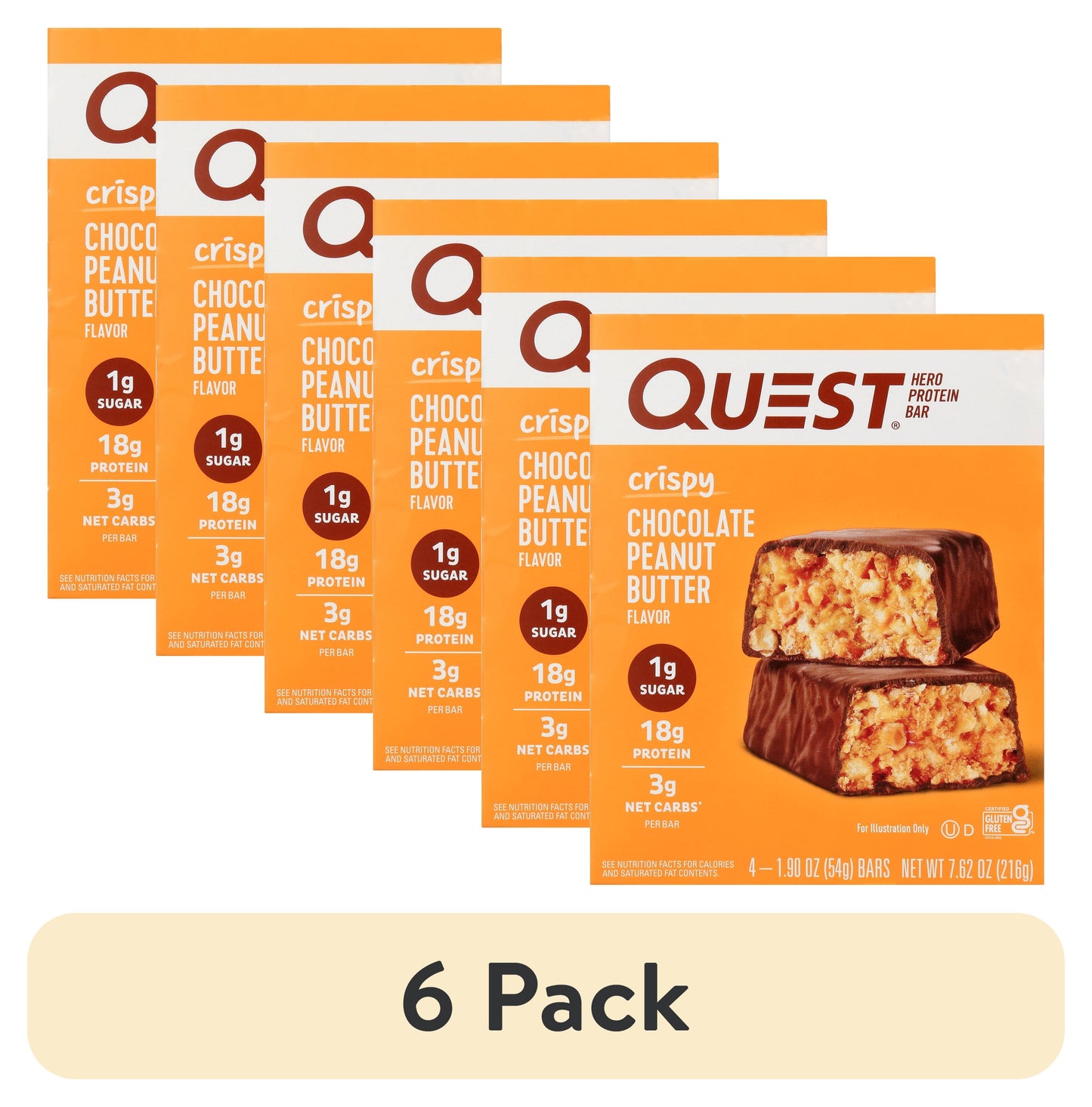 (6 Pack)  Crispy Protein Bar, Chocolate Peanut Butter, 18G Protein, Gluten Free, 4 Count