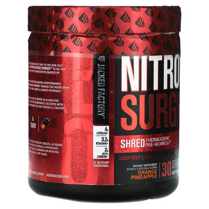 Nitro Surge, Shred Thermogenic Pre-Workout, Orange Pineapple, 7.4 Oz (210 G)