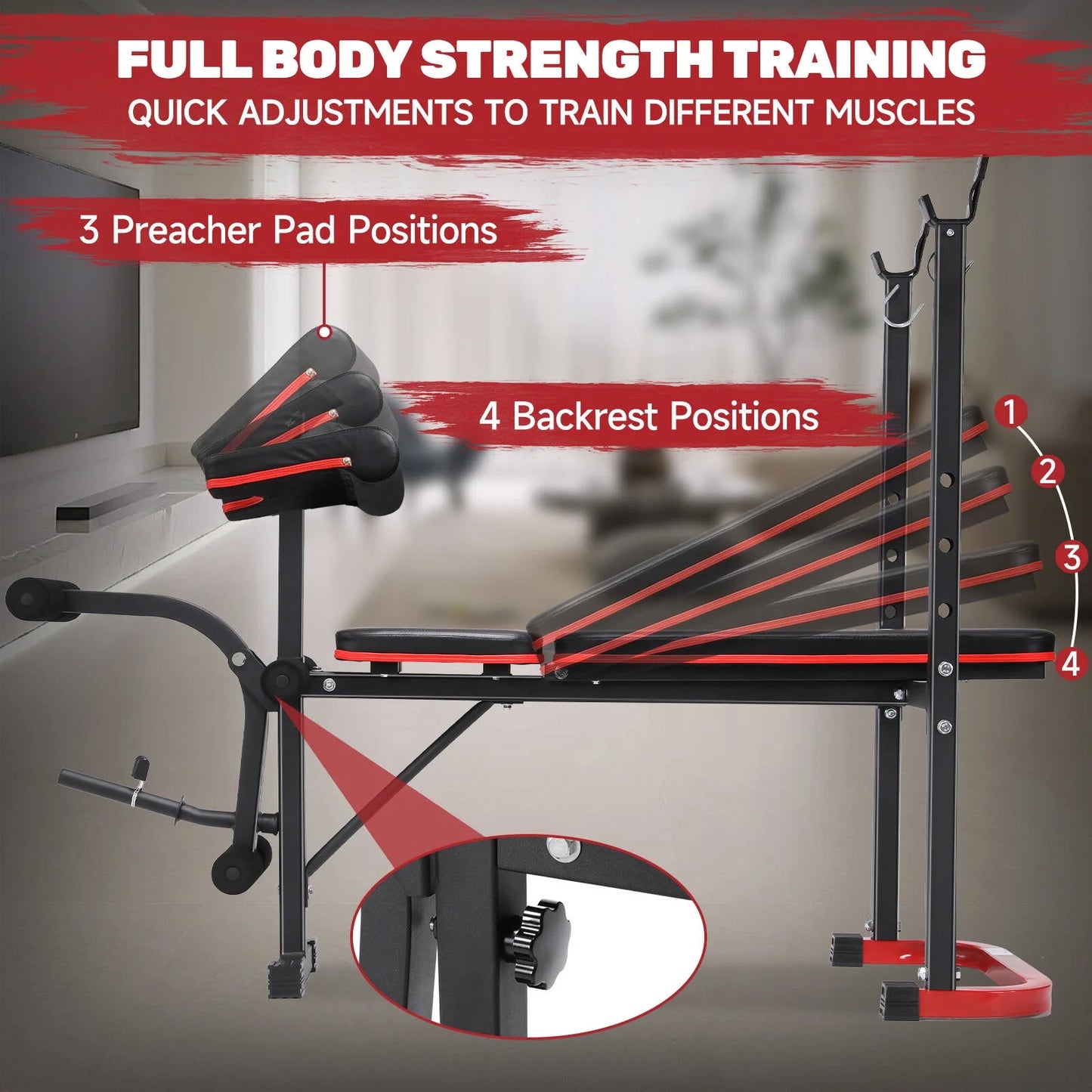 5-In-1 Weight Bench with Squat Rack, 660LBS Workout Bench Press Set with Preacher Curl Pad and Leg Developer, Adjustable Weight Bench for Home Gym Full-Body Workout Equipment