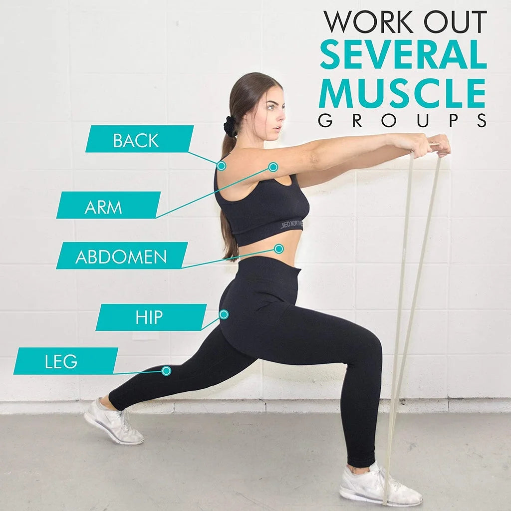 | Resistance Bands 4 Level Set | Durable Pull up Assist Mobility Bands | for Powerlifting, Stretching, Exercise, Fitness, Strength Training & Workout | Foam Handles & Door Mount Included