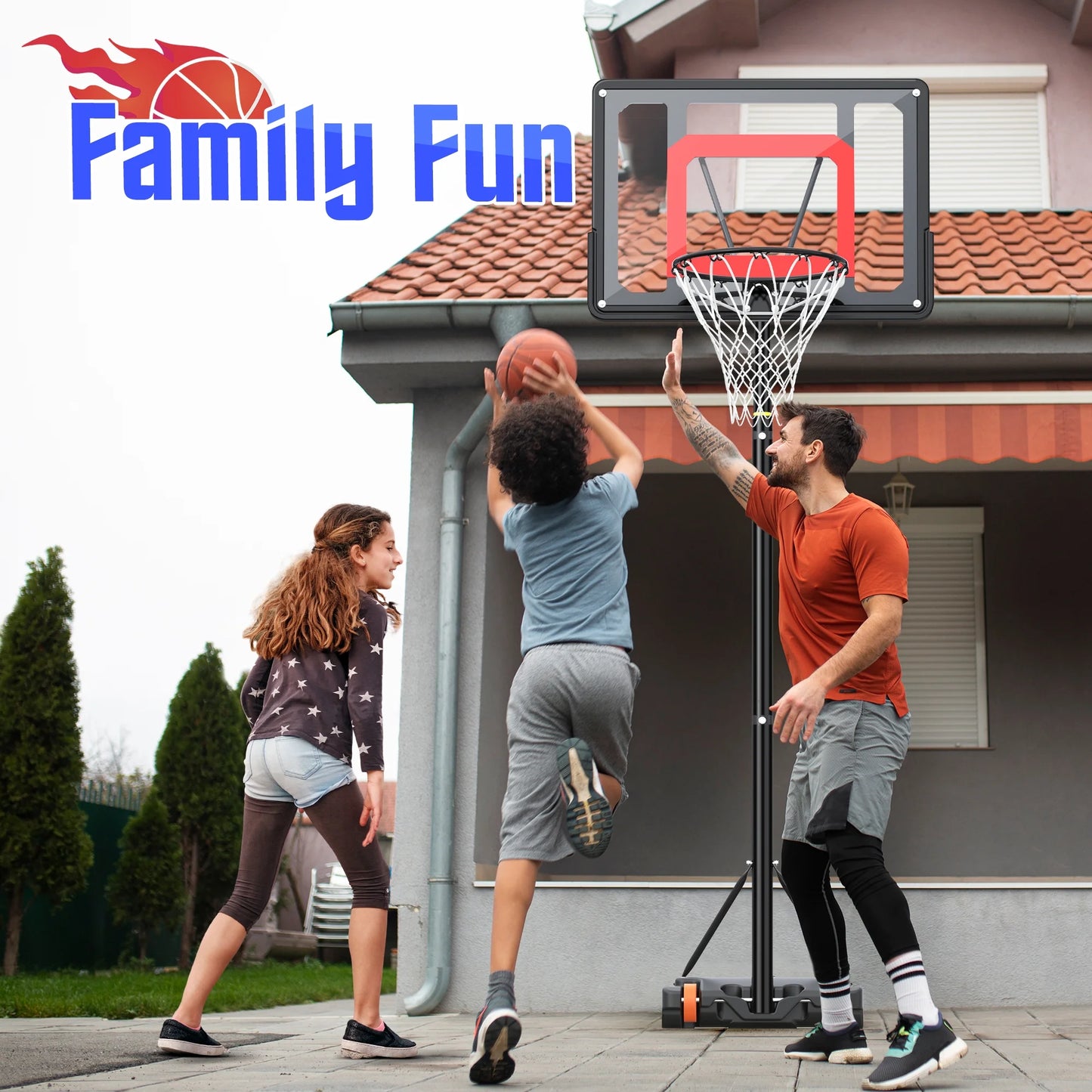 Portable Basketball Hoop Outdoor, 5Ft-7Ft Height Adjustable Basketball Goal System with Wheels for Kids Teenagers Youth Indoor Outdoor