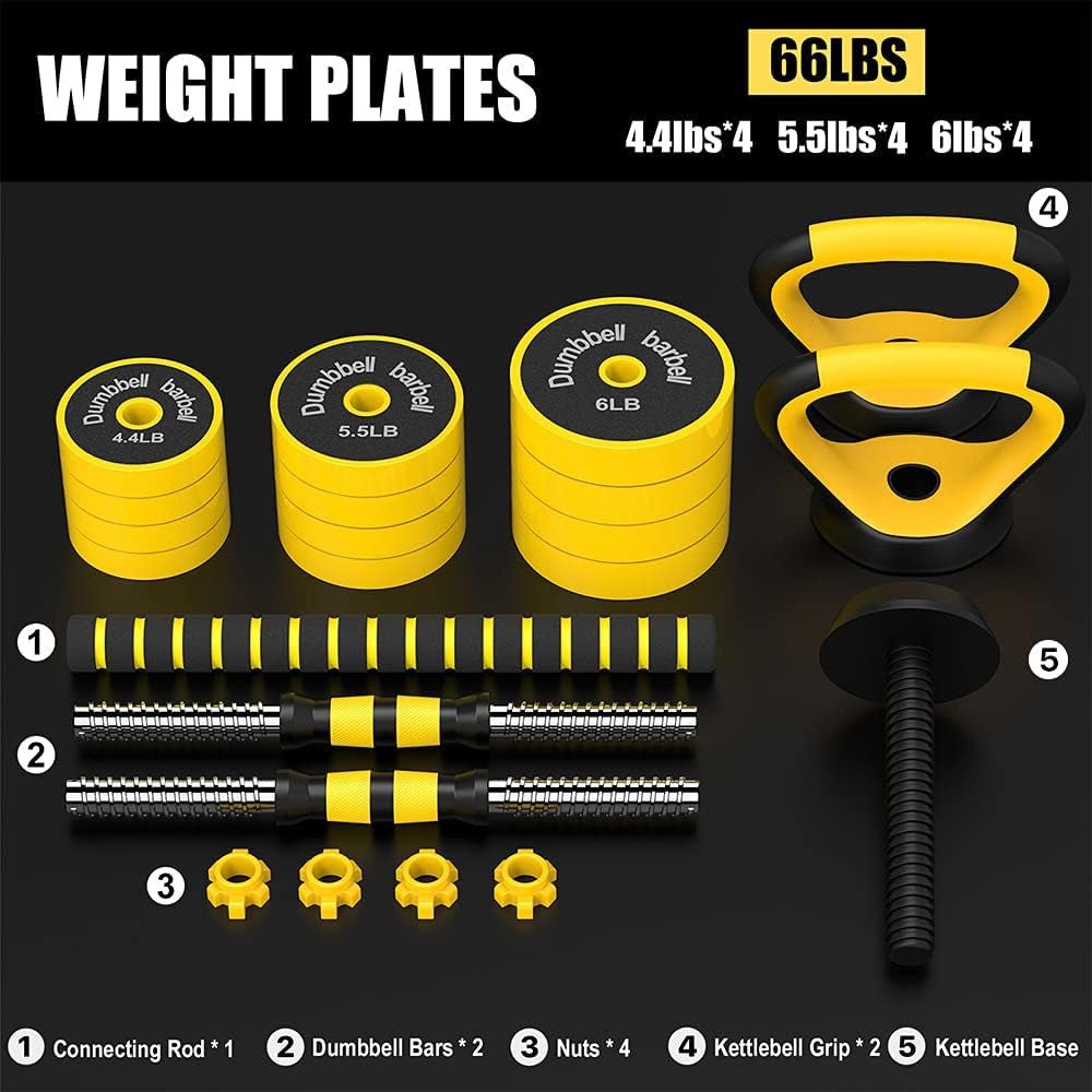 66Lbs Adjustable Dumbbell Barbell Kettlebell, Free Weights 3 - In - 1 Dumbbell Barbell Kettlebell Set, Non - Slip Hand Dumbbell for Home, Gym, Office66Lbs Adjustable Dumbbell Barbell Kettlebell, Free Weights 3 - In - 1 Dumbbell Barbell Kettlebell Set, Non - Slip Hand Dumbbell for Home, Gym, Office