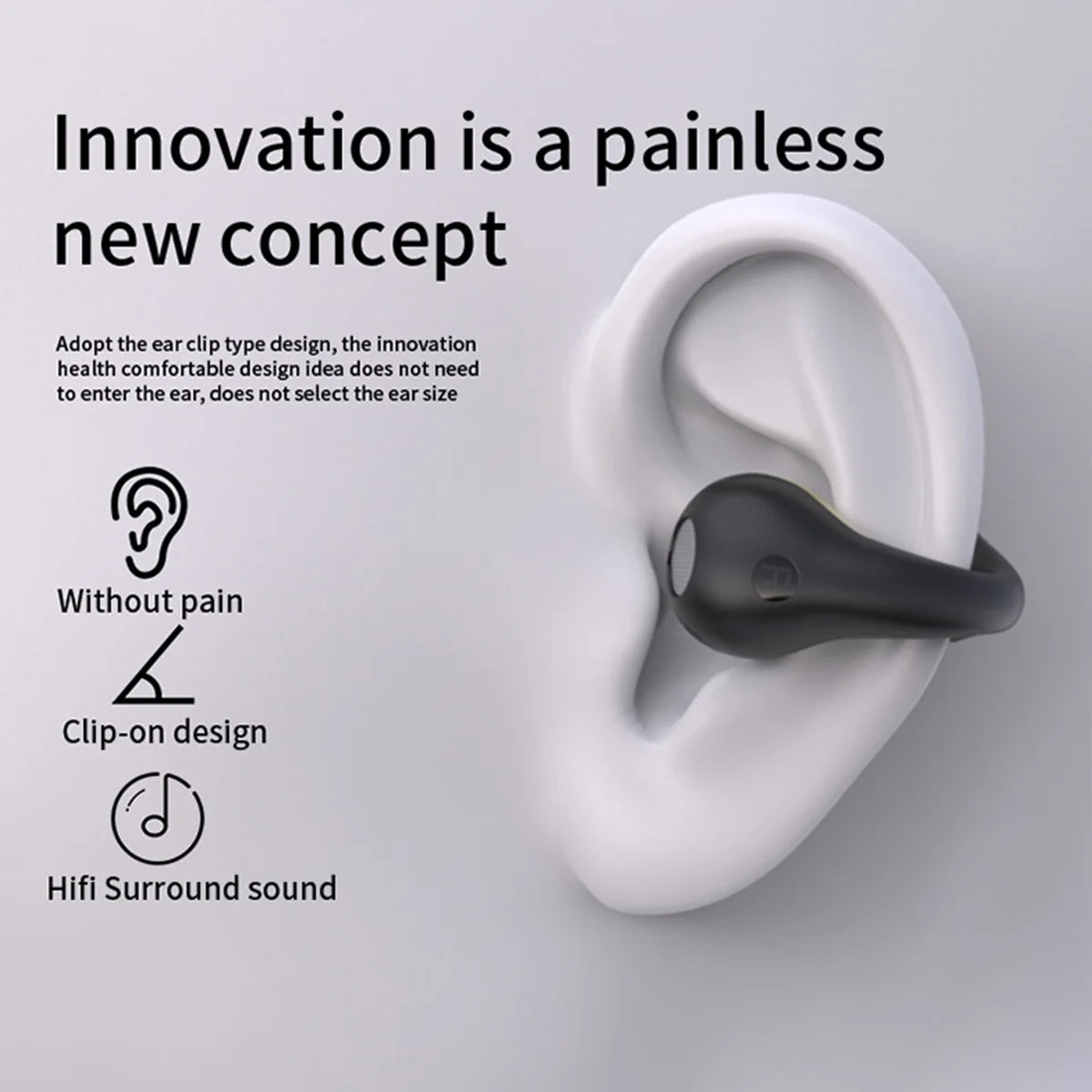 Open Ear Clip Wireless Earbuds Bluetooth 5.3, Sports Earphones Bone Conduction Over-The-Ear Headphones, Wireless Charging Case & Display, Waterproof Fitness Headphones