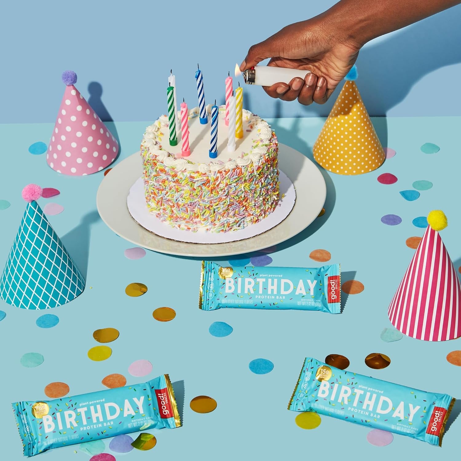 Snacks Birthday Cake Vegan Protein Bar, Soy & Gluten Free, Plant Based, Low Sugar, 15G Clean Protein, Natural Healthy Superfood Snack, Kosher Friendly, for Athletes & Active Lifestyles, 12 Bars