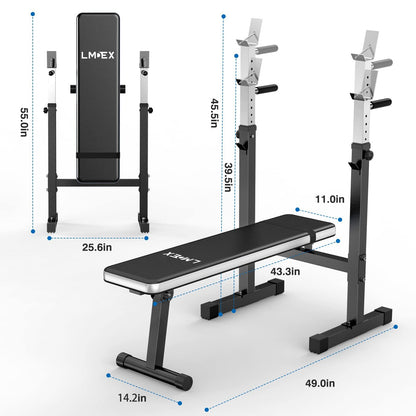 Adjustable Weight Bench Press with Squat Rack Folding Multi-Function Dip Station