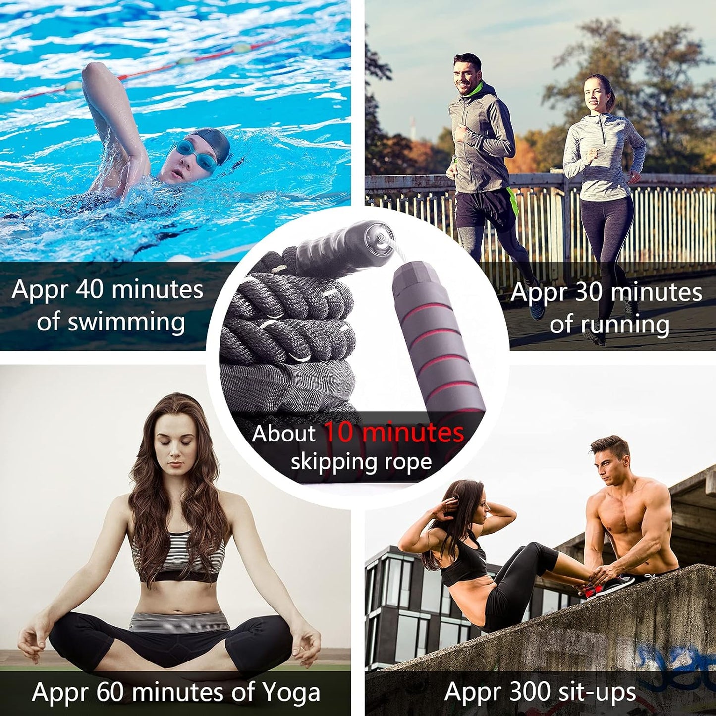 Weighted Jump Rope for Fitness 3LB,  Cordless Skipping Rope, Heavy Adjustable Battle Exercise Training Ropes with 6” Foam Bearing Handles, Ideal Body Workout Rope for Men & Women - 3 in 1 Set