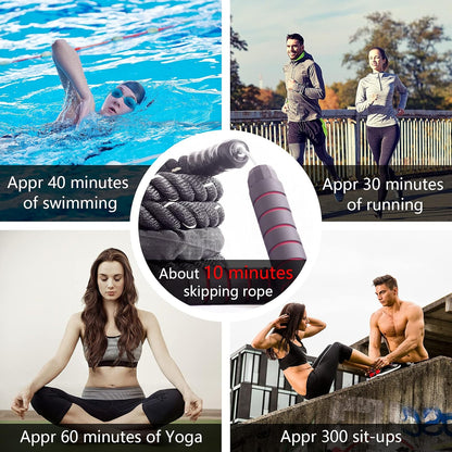 Weighted Jump Rope for Fitness 3LB,  Cordless Skipping Rope, Heavy Adjustable Battle Exercise Training Ropes with 6” Foam Bearing Handles, Ideal Body Workout Rope for Men & Women - 3 in 1 Set