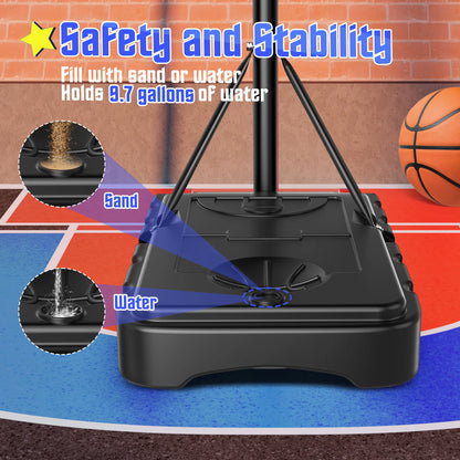 Portable Basketball Hoop Outdoor, 5Ft-7Ft Height Adjustable Basketball Goal System with Wheels for Kids Teenagers Youth Indoor Outdoor
