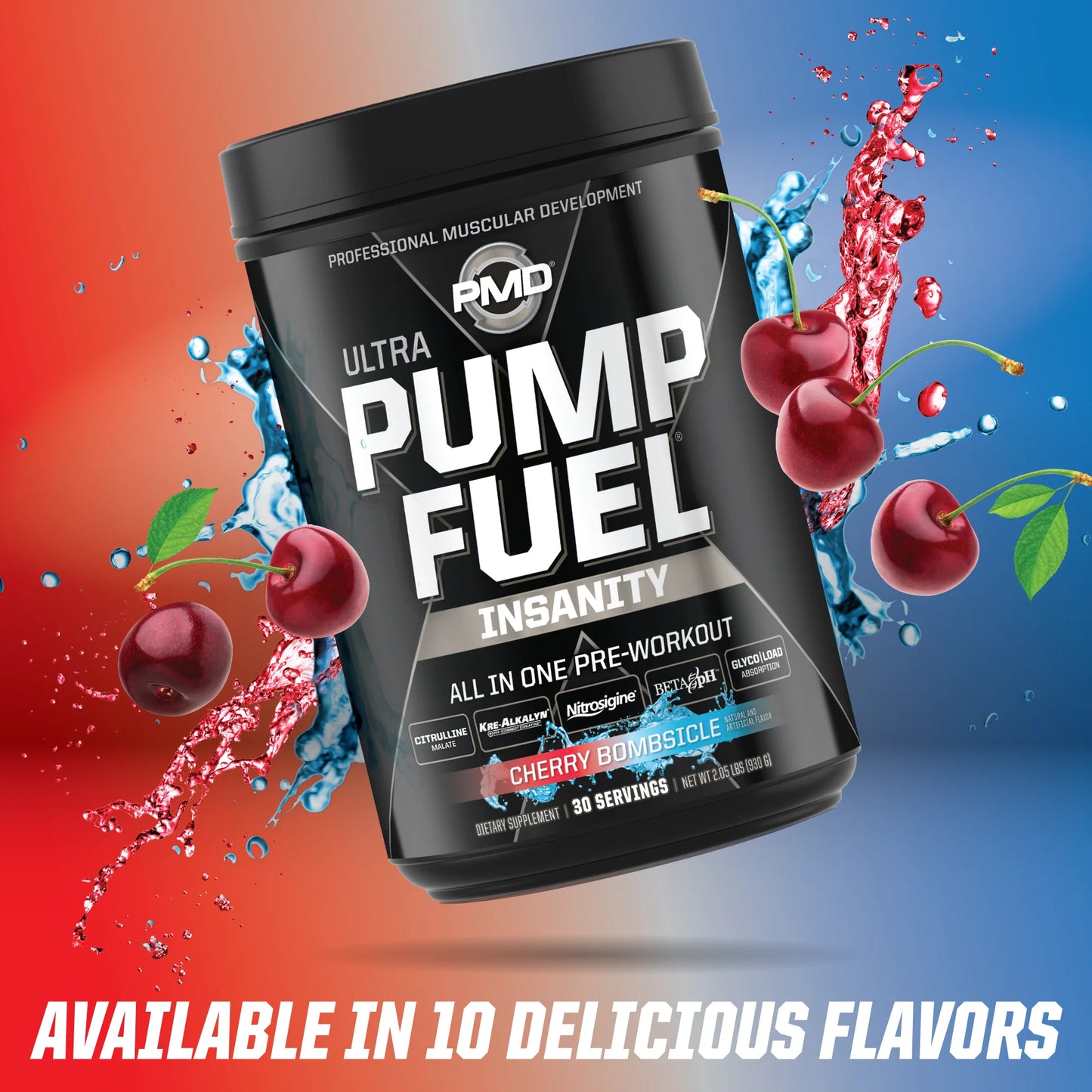 Sports Ultra Pump Fuel Insanity - Pre Workout Drink Mix for Energy, Strength, Endurance, Muscle Pumps and Recovery - Complex Carbohydrates and Amino Energy - Cherry Bombsicle (30 Servings)