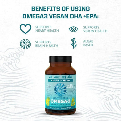 Vegan Omega 3 Fish Oil Supplement | Omega 3 DHA & EPA for Brain and Heart Support, 60Ct