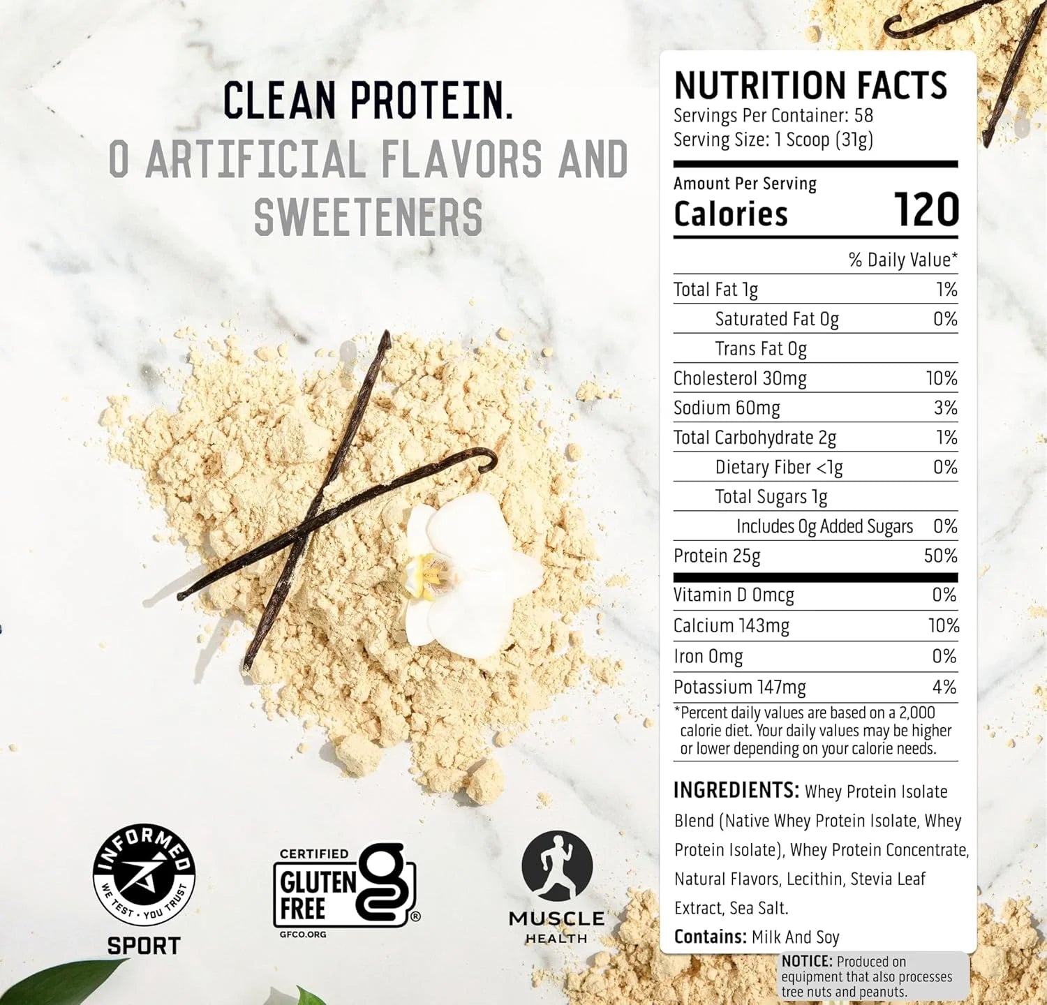 100% Whey, Native Whey Protein Blend - Clean Post Workout Recovery, Digesting, Zero Artificial Flavors & Sweeteners, Gluten Free, 5.5G BCAA, 2.6G Leucine, Vanilla Bean 4 Lb.