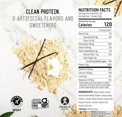 100% Whey, Native Whey Protein Blend - Clean Post Workout Recovery, Digesting, Zero Artificial Flavors & Sweeteners, Gluten Free, 5.5G BCAA, 2.6G Leucine, Vanilla Bean 4 Lb.