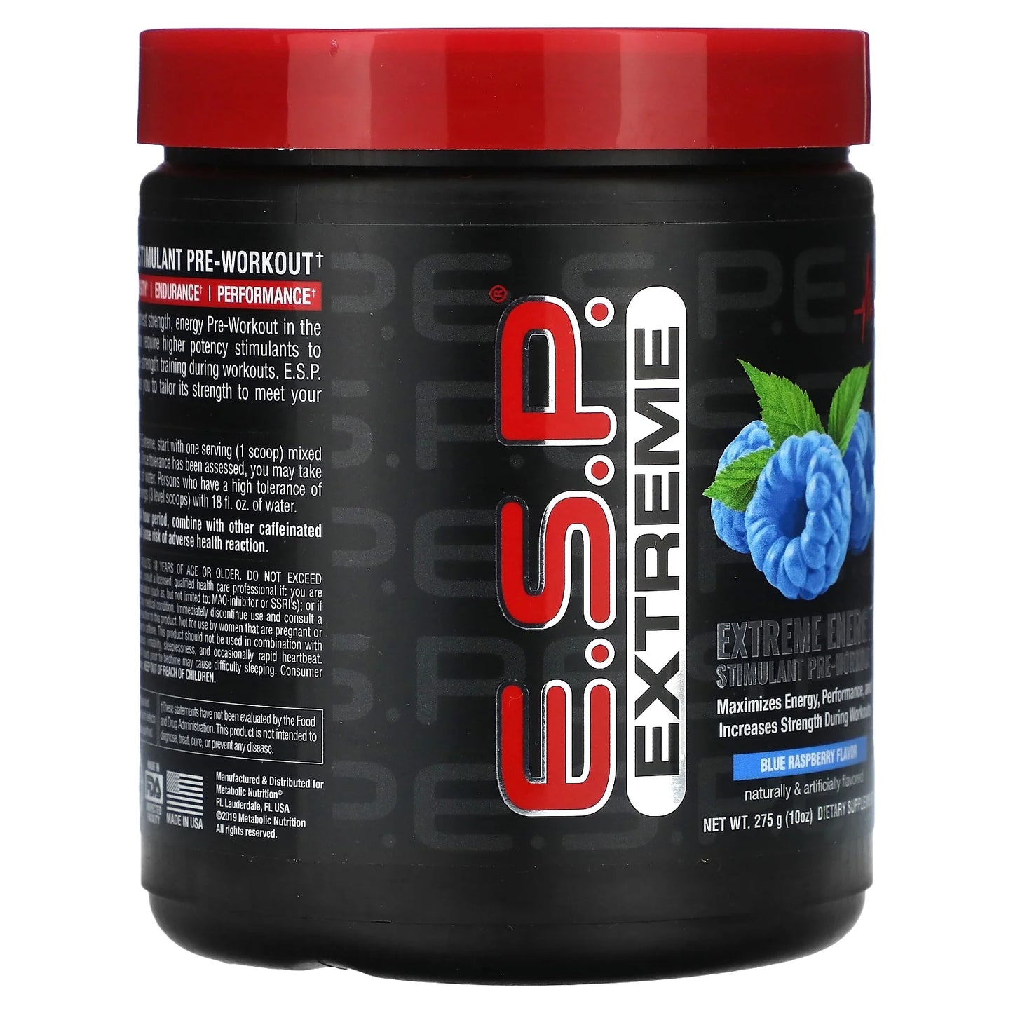 E.S.P. Extreme Energy Stimulant Pre-Workout, Blue Raspberry, 10 Oz (275 G)