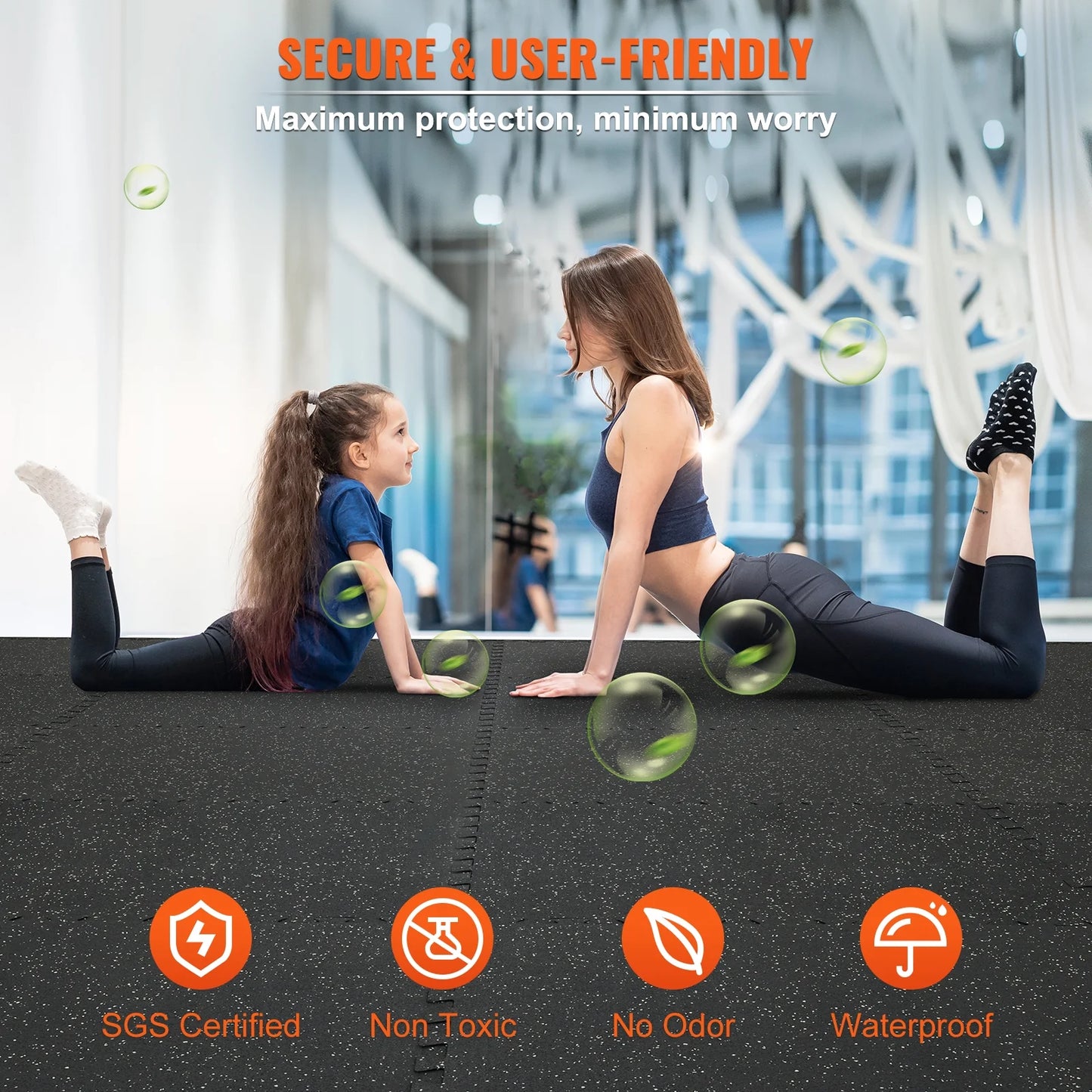 12 Pieces 1/2 Inch Thick Gym Floor Mats, 24" X 24" EVA Foam and Rubber Surface Interlocking Gym Floor Mats, Waterproof Puzzle Flooring, Covers 48 Sq Ft