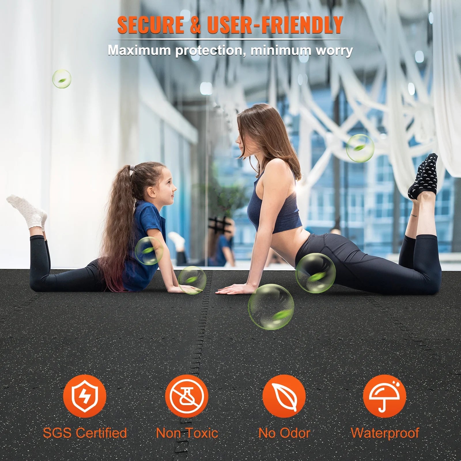 12 Pieces 1/2 Inch Thick Gym Floor Mats, 24" X 24" EVA Foam and Rubber Surface Interlocking Gym Floor Mats, Waterproof Puzzle Flooring, Covers 48 Sq Ft