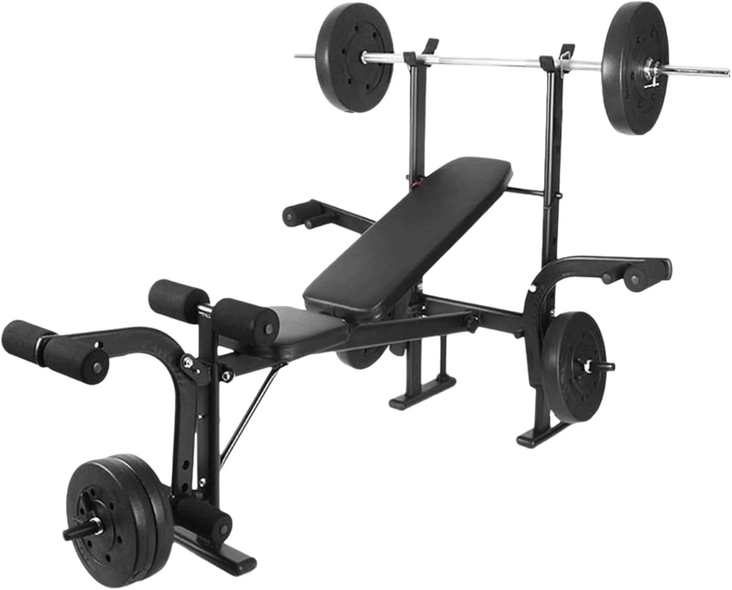 Standard Weight Bench Bench Press Set with Preacher Curl Pad and Leg Developer Weight Lifting Full-Body Workout Equipment for Ho