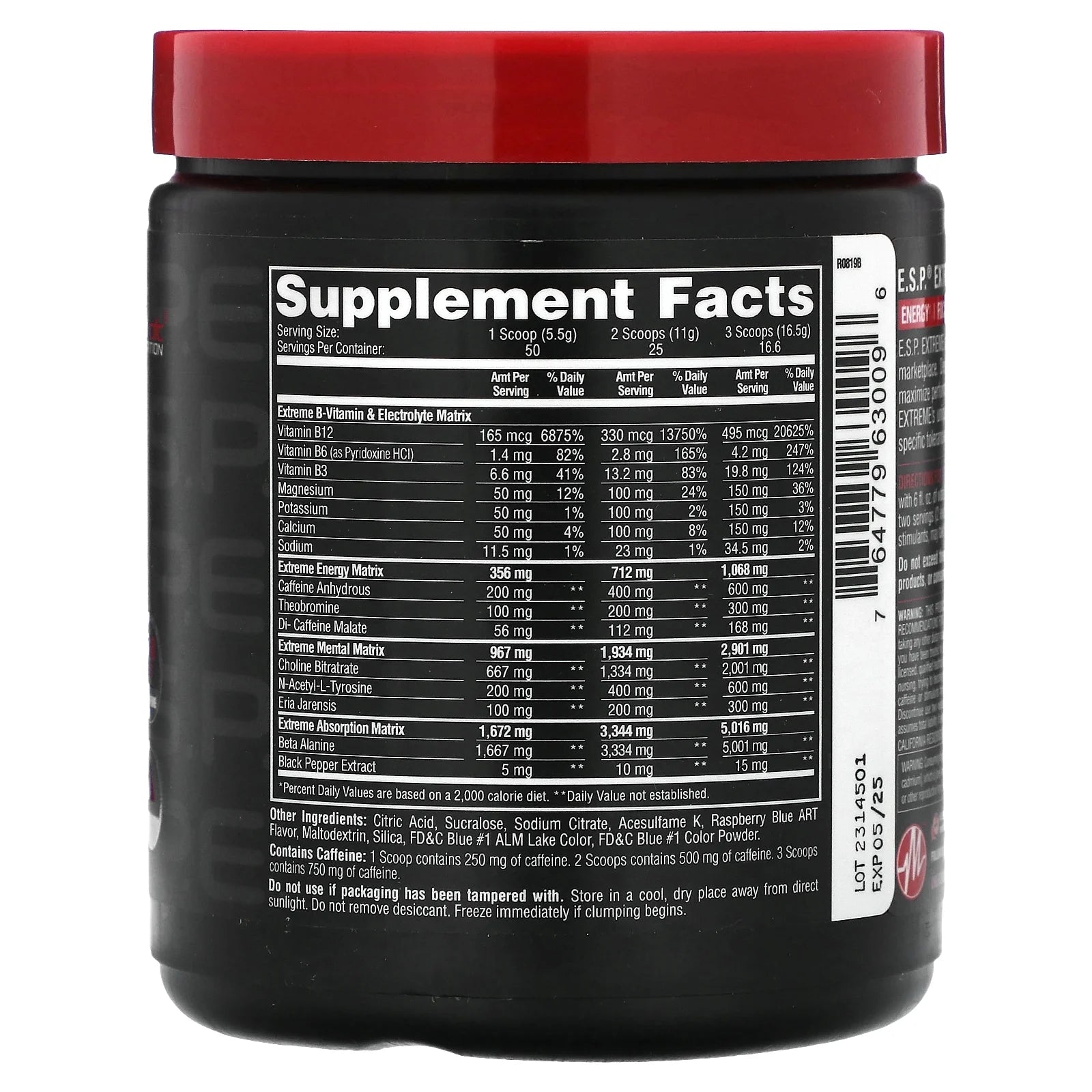 E.S.P. Extreme Energy Stimulant Pre-Workout, Blue Raspberry, 10 Oz (275 G)