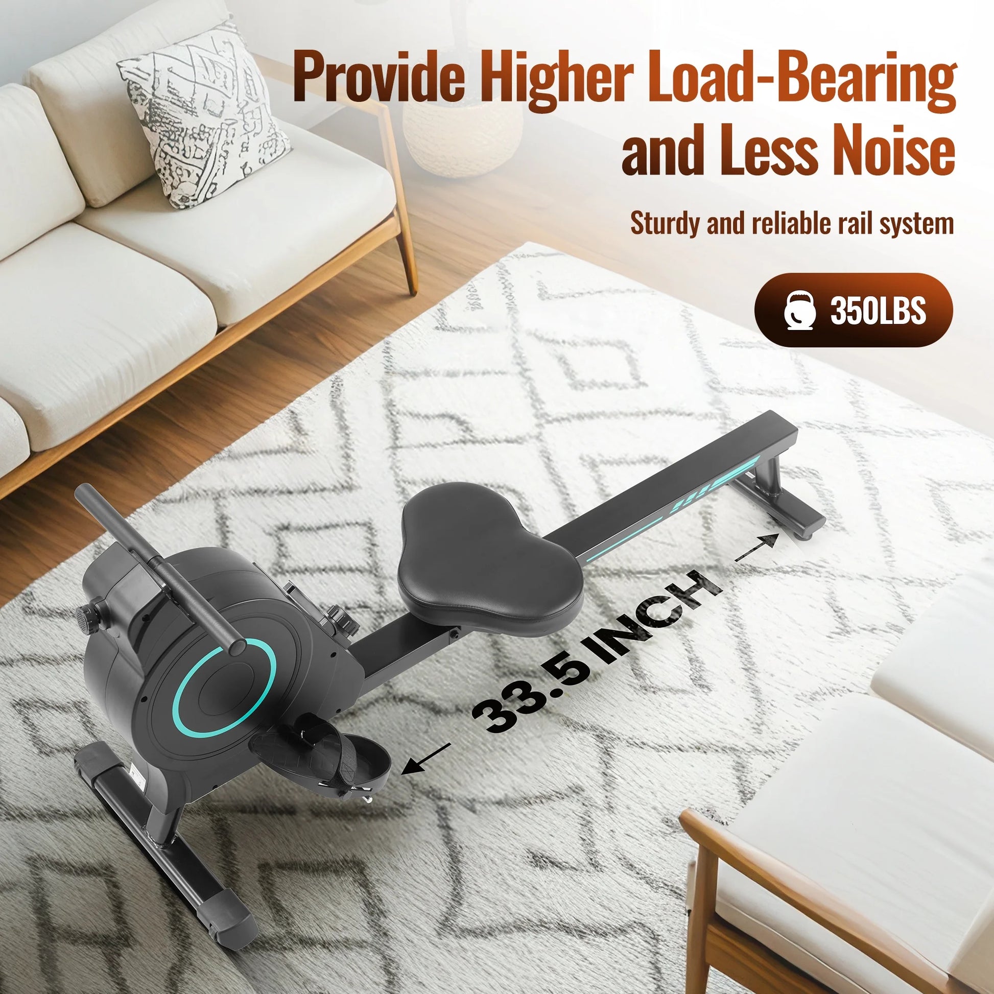 Rowing Machine Magnetic Cardio Exercise 350Lbs Capacity 16 Levels Adjustable Resistance for Home Training