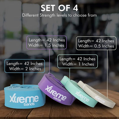 | Resistance Bands 4 Level Set | Durable Pull up Assist Mobility Bands | for Powerlifting, Stretching, Exercise, Fitness, Strength Training & Workout | Foam Handles & Door Mount Included