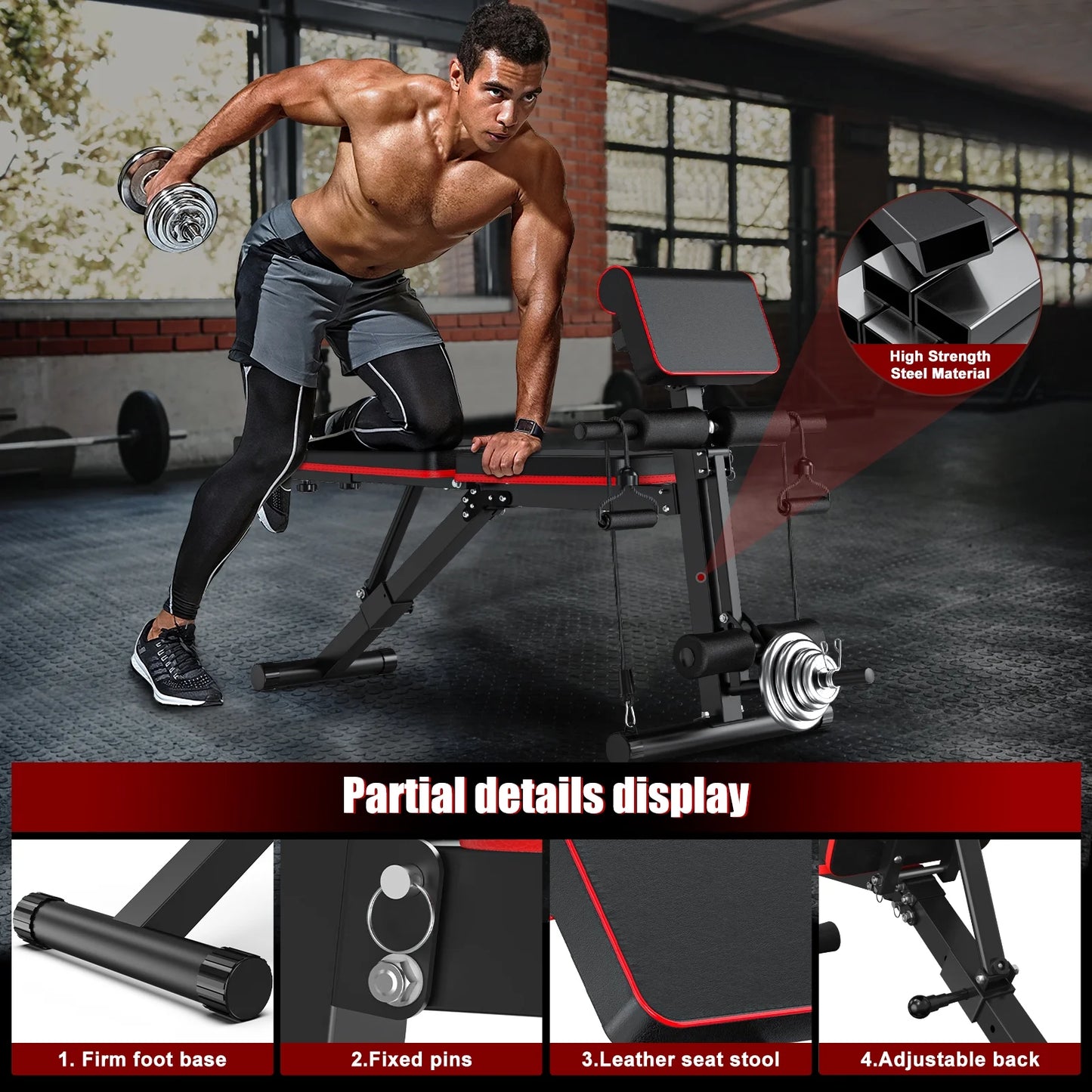 7 Positions Adjustable Weight Bench,With Extended Headrest and Leg Extension,Foldable Workout Olympic Weight Bench Press for Full Body Strength Training,Maximum Weight 770 Lbs.