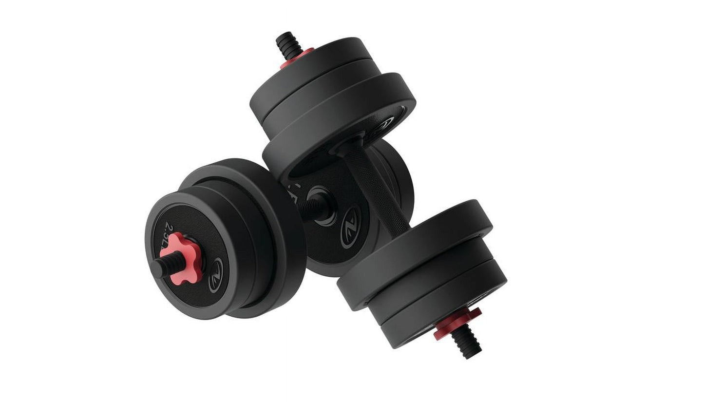 40LB 5 in 1 Adjustable Dumbbell Set , Fitness Exercises for Home Gym, Black, 1-Inch Holes Fit Standard Sized Bar