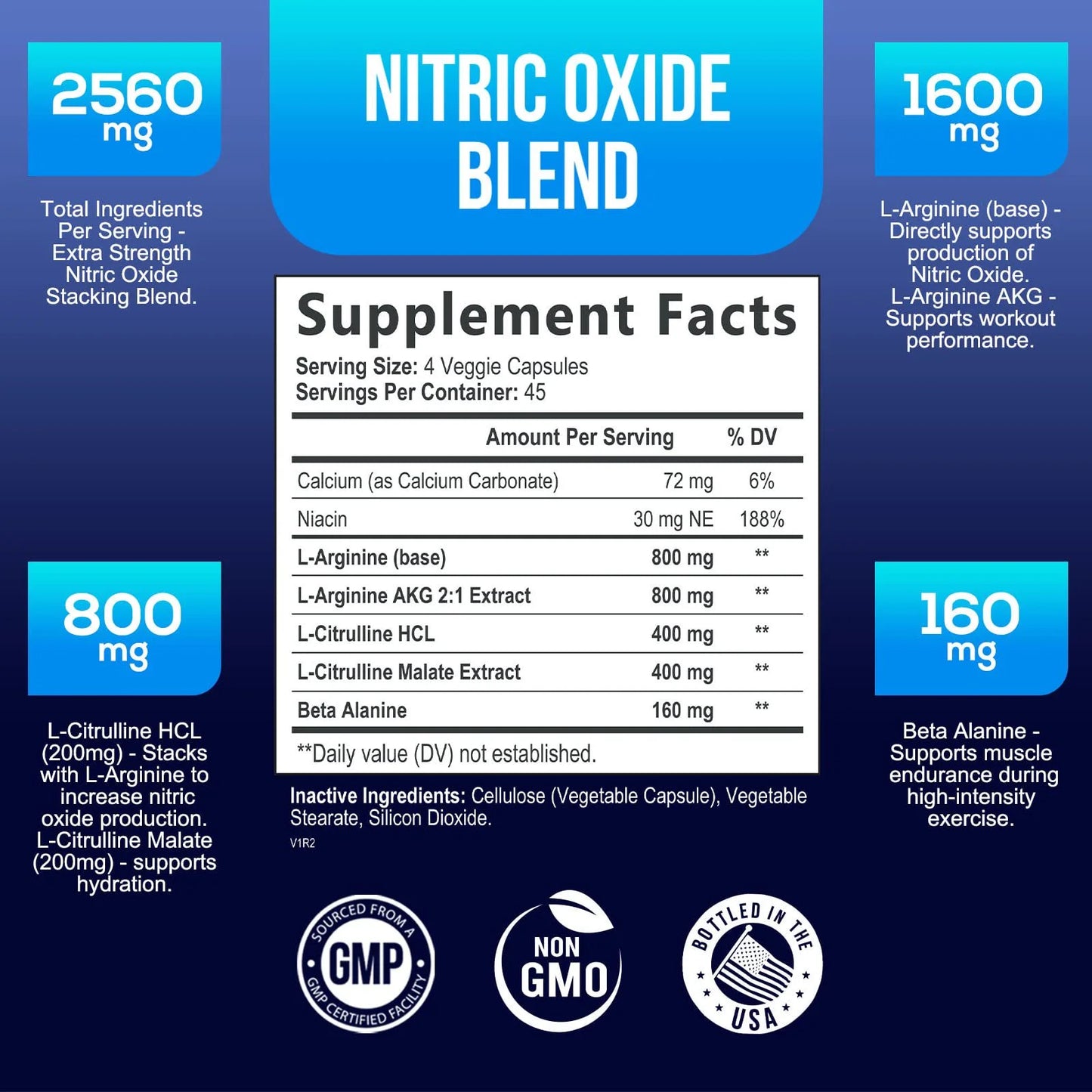 Extra Strength Nitric Oxide Supplement 3X Strength L Arginine, Citrulline Malate, AAKG, Beta Alanine - Premium Muscle Supporting Nitric Booster - Natural Energy & Heart Health Support - 180 Capsules