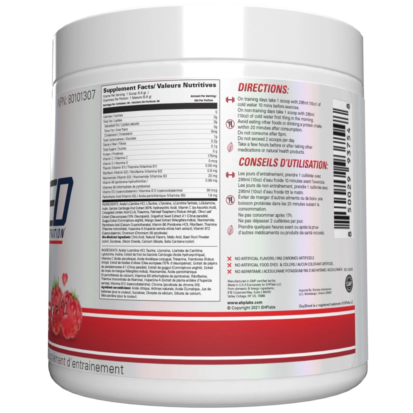 Oxyshred Non Stimulant Pre Workout Powder - Stim Free, Caffeine Free Preworkout for Men & Women - Non Stim Preworkout - Sugar Free Energy Powder - Raspberry, 60 Servings