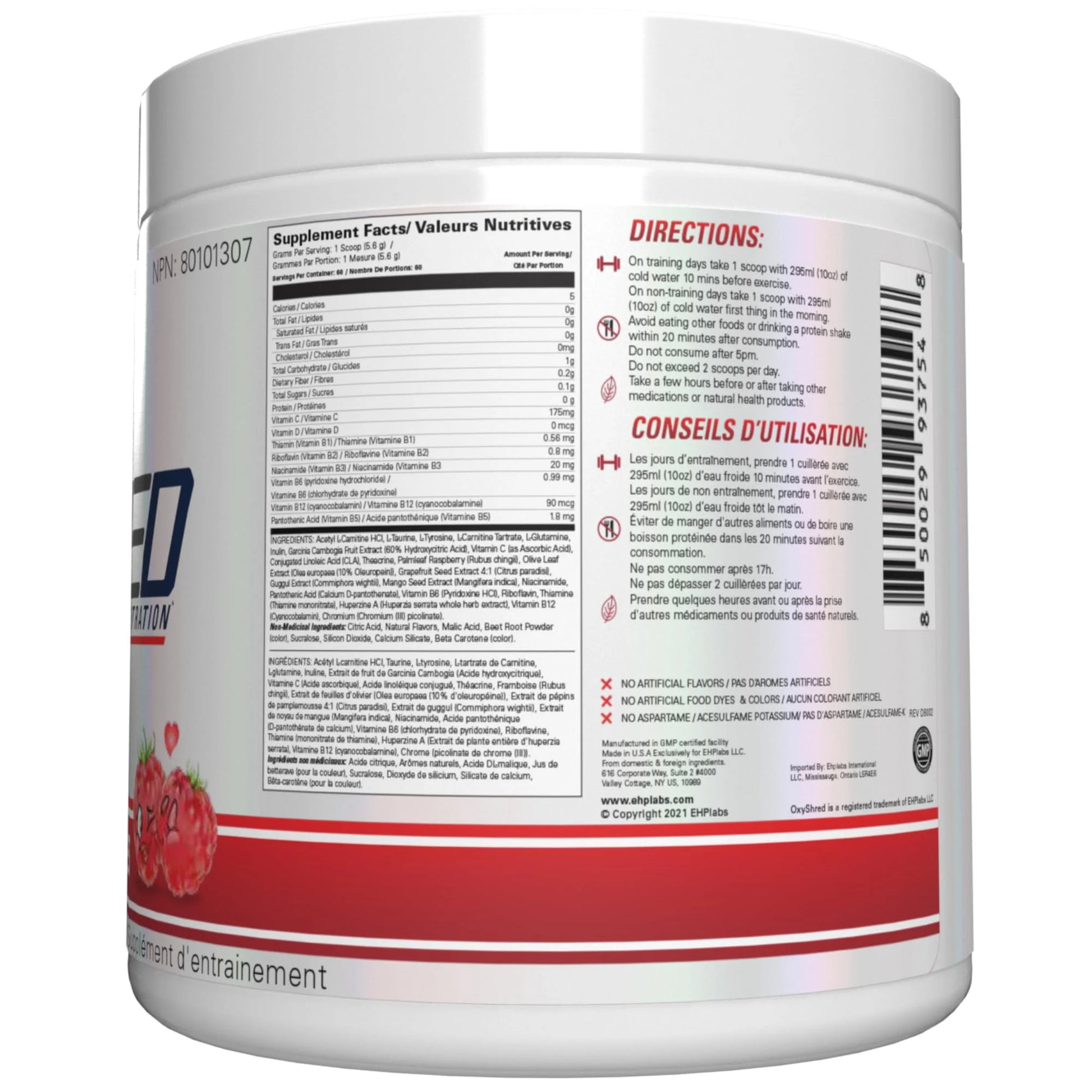 Oxyshred Non Stimulant Pre Workout Powder - Stim Free, Caffeine Free Preworkout for Men & Women - Non Stim Preworkout - Sugar Free Energy Powder - Raspberry, 60 Servings