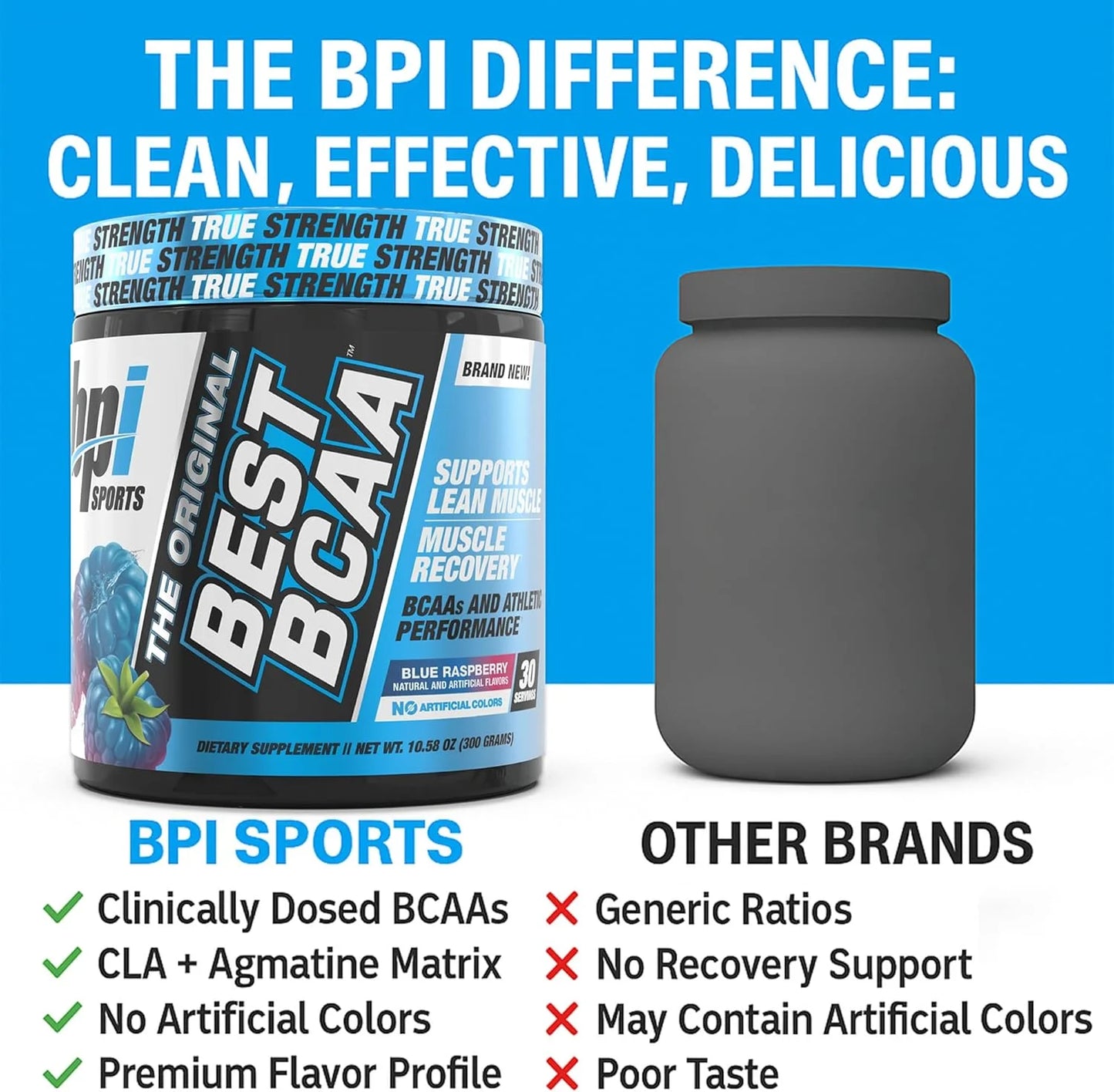 Best BCAA Powder, Blue Raspberry, 10.58 Oz, 30 Servings, Amino Acids for Muscle Recovery