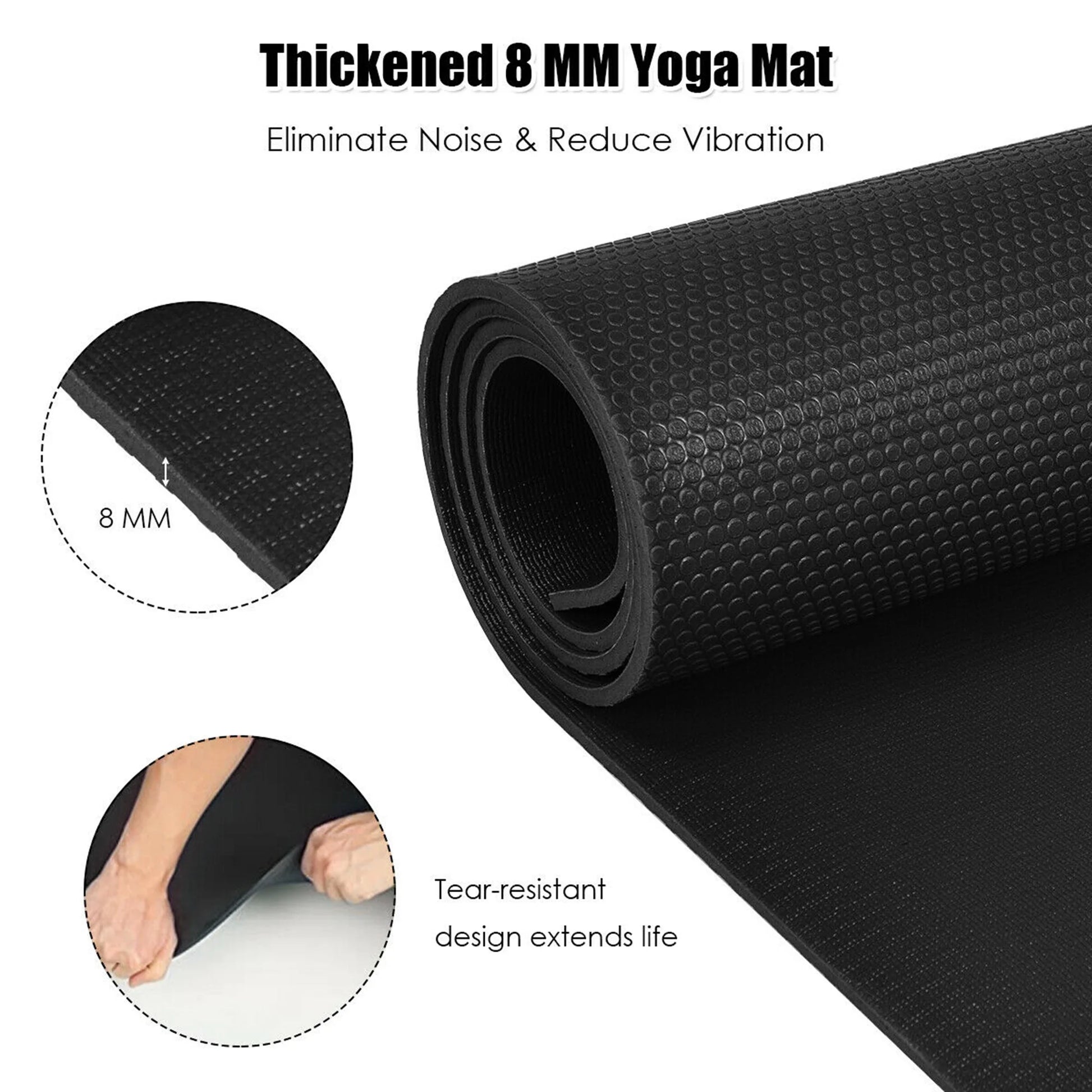 Large Yoga Mat 6' X 4' X 8 Mm Thick Workout Mats for Home Gym Flooring Black