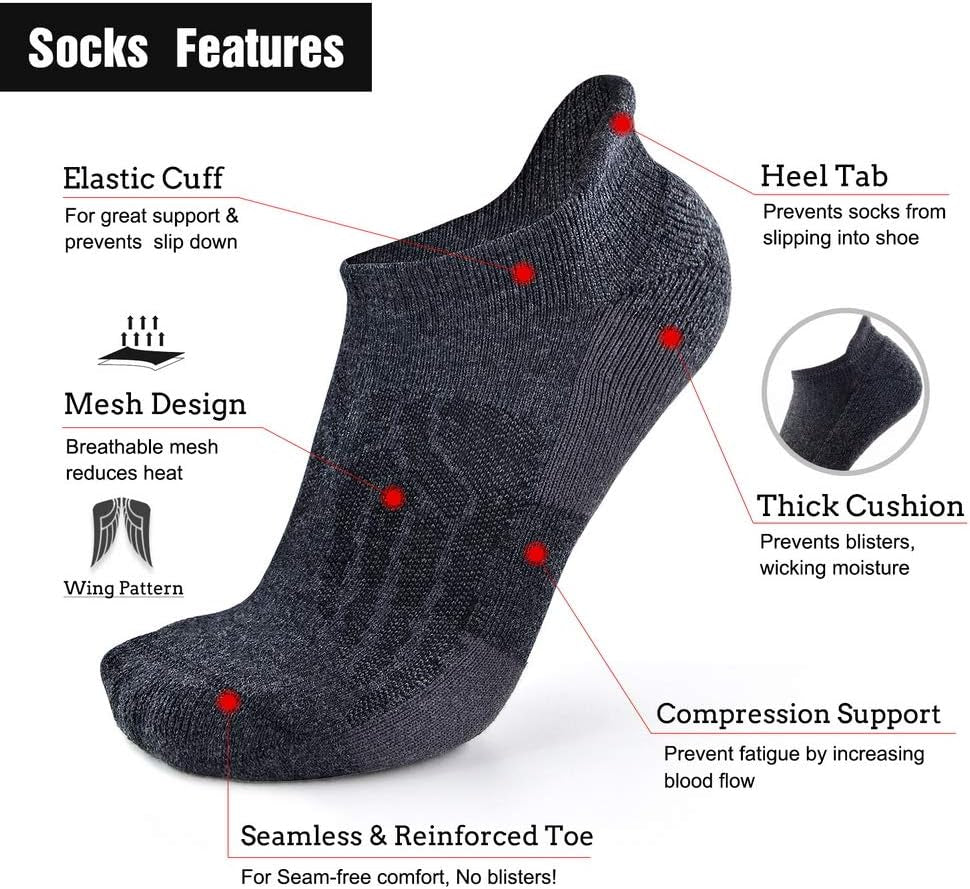 Merino Wool Compression Support Ankle Running Hiking Socks for Men Women, Soft Thick Cushion Tab Socks 3/6 Pairs