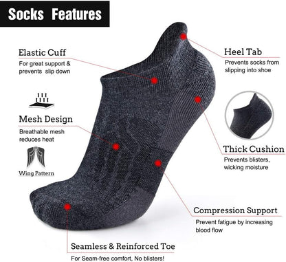 Merino Wool Compression Support Ankle Running Hiking Socks for Men Women, Soft Thick Cushion Tab Socks 3/6 Pairs