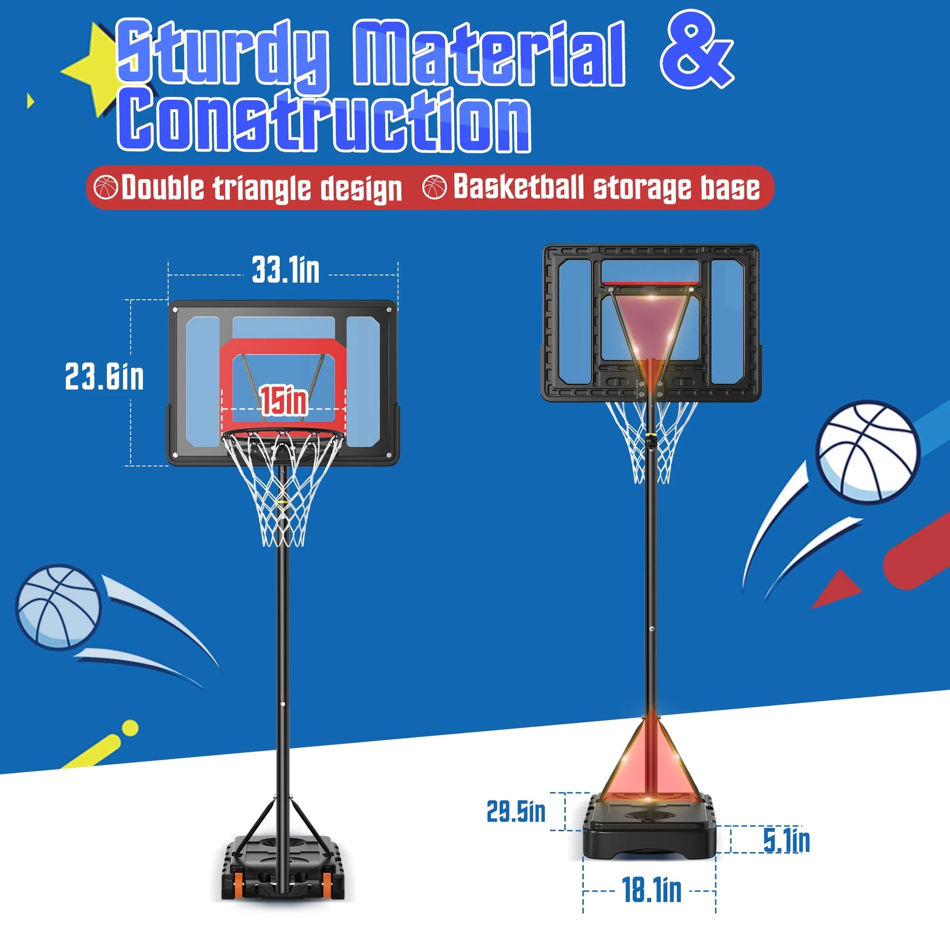 Portable Basketball Hoop Outdoor, 5Ft-7Ft Height Adjustable Basketball Goal System with Wheels for Kids Teenagers Youth Indoor Outdoor