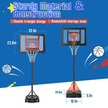 Portable Basketball Hoop Outdoor, 5Ft-7Ft Height Adjustable Basketball Goal System with Wheels for Kids Teenagers Youth Indoor Outdoor