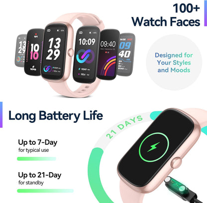 Health Fitness Tracker, 24/7 Heart Rate/Spo2/Sleep Monitor, Activity Trackers & Smart Watches with Step Calorie Counter Pedometer, 21-Day Battery, IP68 Waterproof Fitness Watches for Women Men