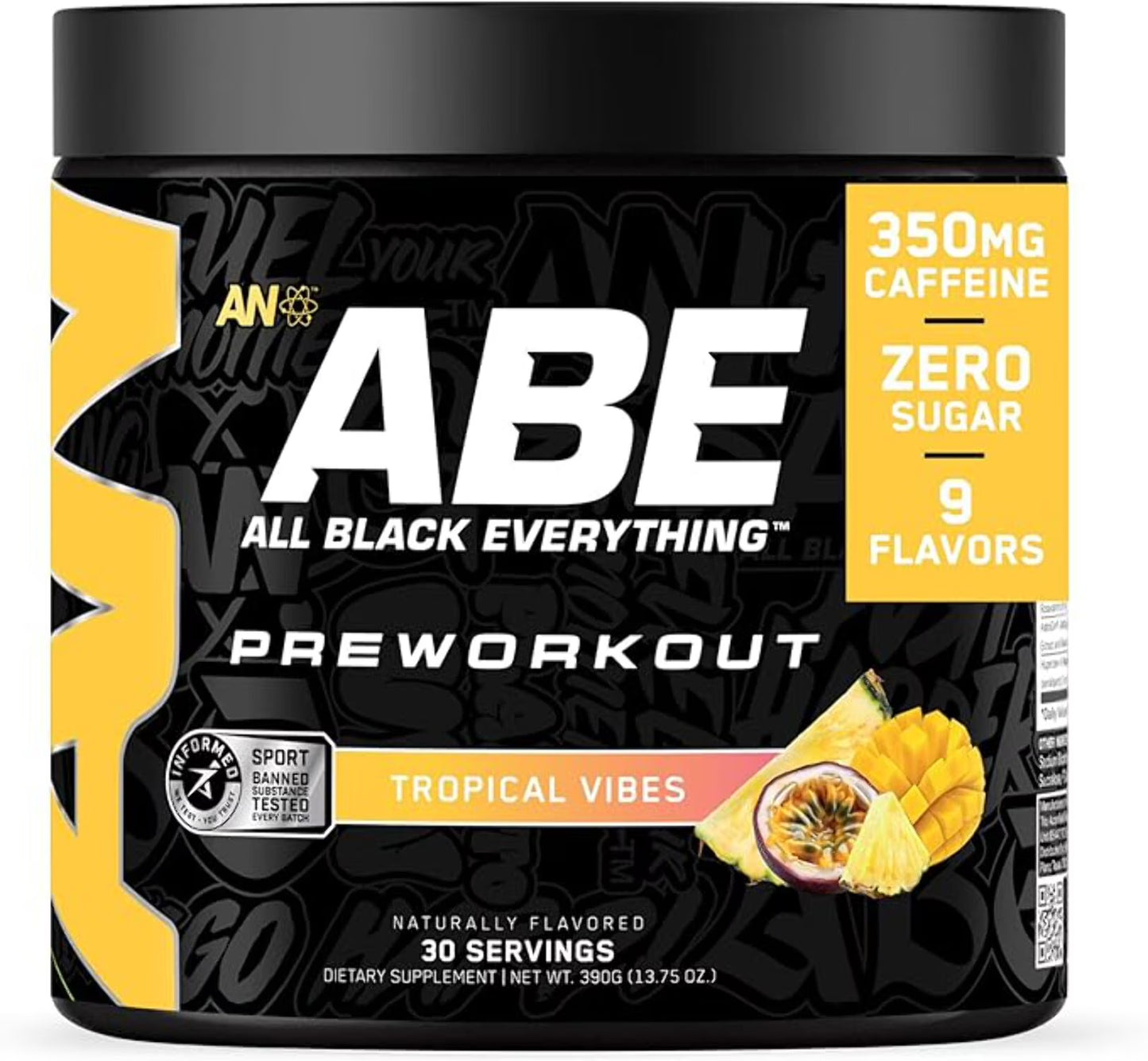 Pre Workout Powder - All Black Everything Pre Workout Energy Drink with Citrulline Malate & Beta Alanine | for Pump, Energy, Performance (30 Servings) (Sour Apple)