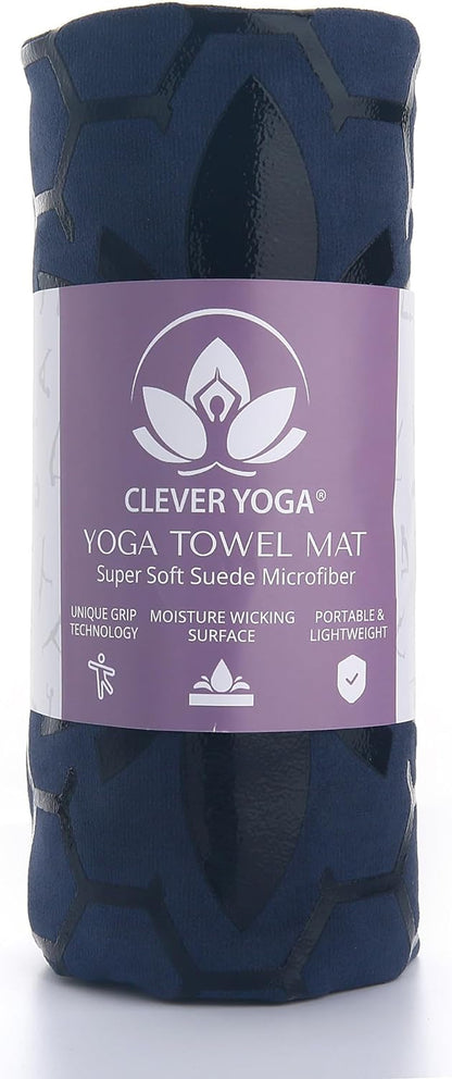 Non-Slip Hot Yoga Towel – Non-Slip Grip for Hot Yoga, Sweat Absorbent, Honeycomb Silicone Grip, Stays Flat – Ideal for Pilates, Travel, Washable & Lightweight - Dark Blue