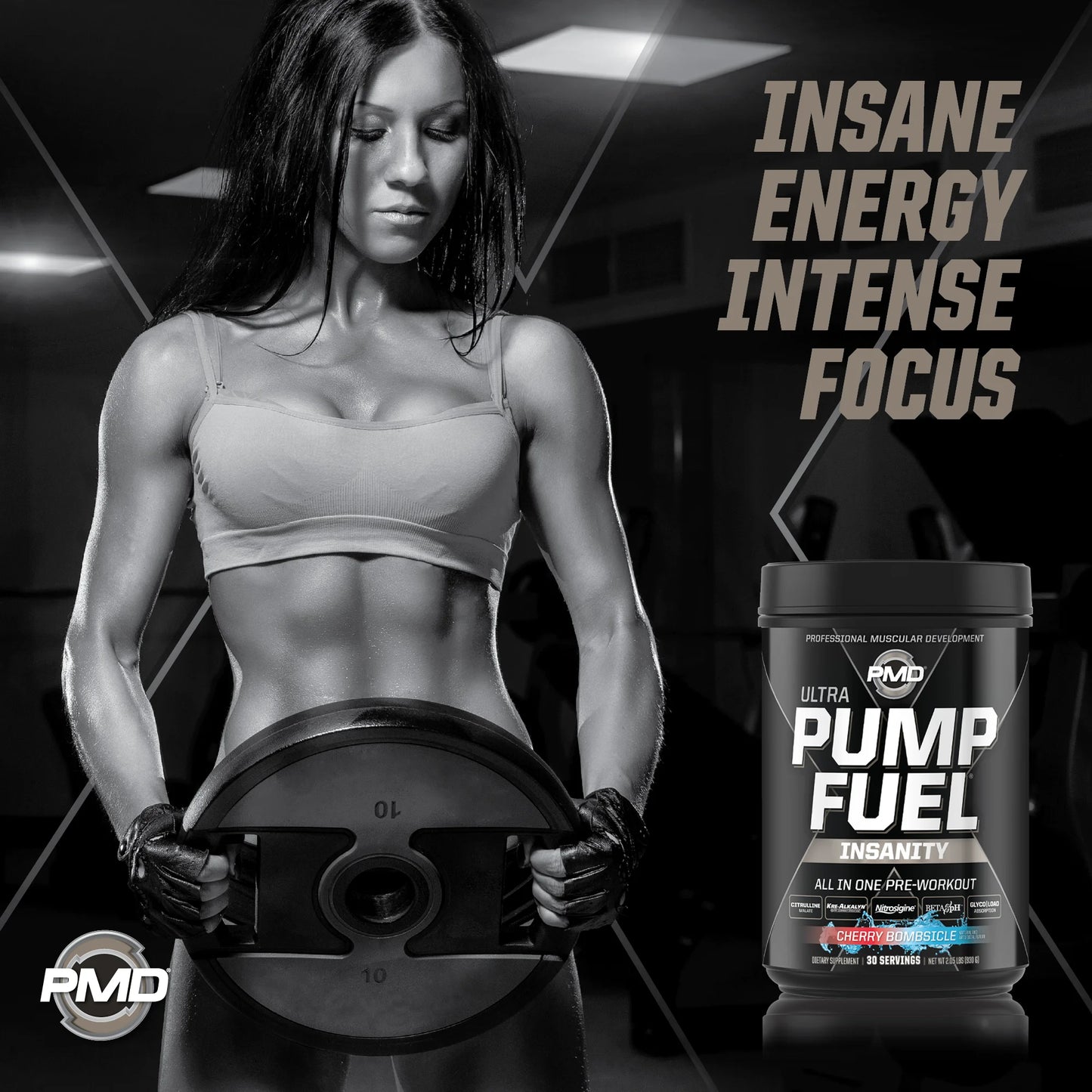 Sports Ultra Pump Fuel Insanity - Pre Workout Drink Mix for Energy, Strength, Endurance, Muscle Pumps and Recovery - Complex Carbohydrates and Amino Energy - Cherry Bombsicle (30 Servings)