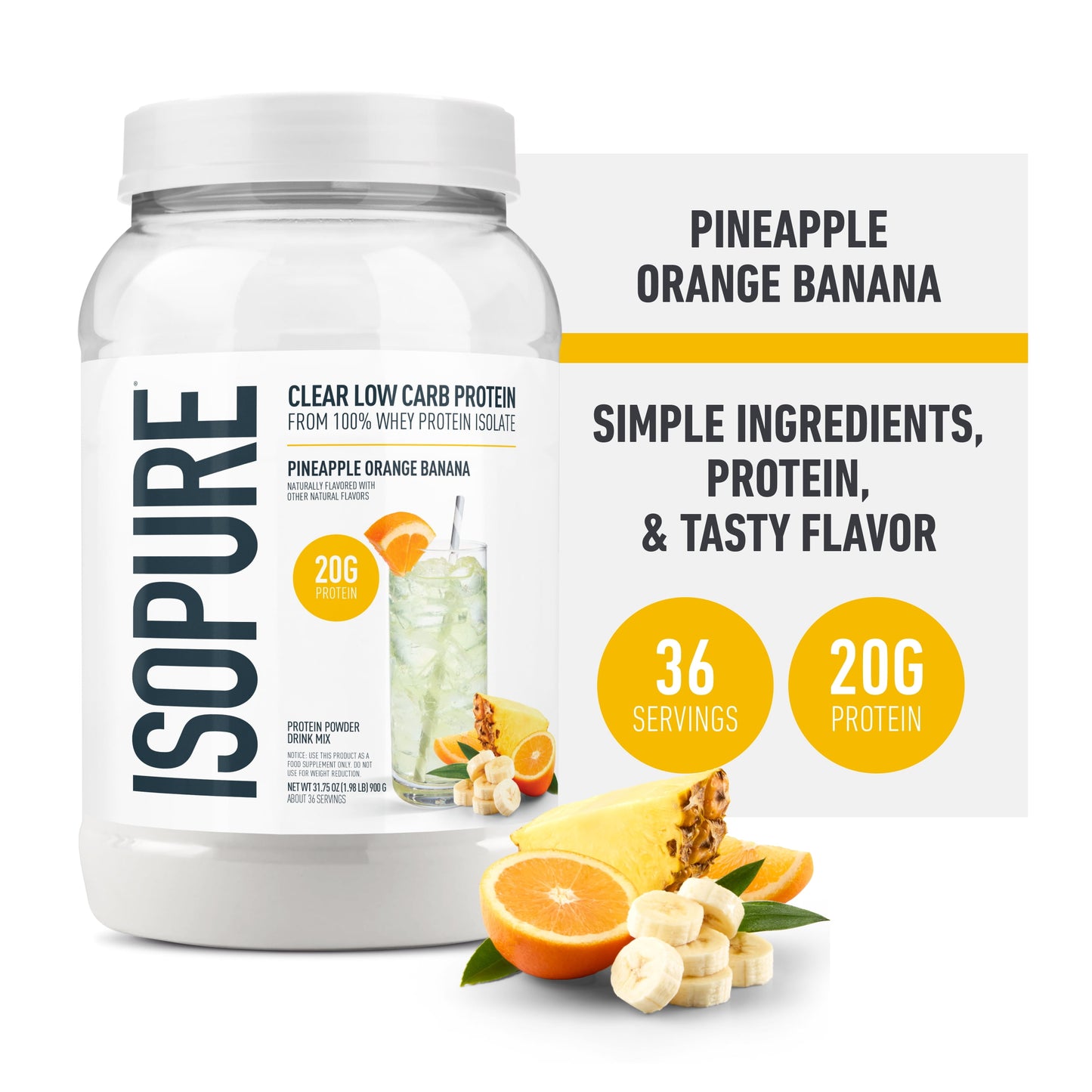 , Infusions 100% Whey Protein Isolate, 20 G Protein Powder, Pineapple Orange Banana, 1.98 Lb, 36 Servings