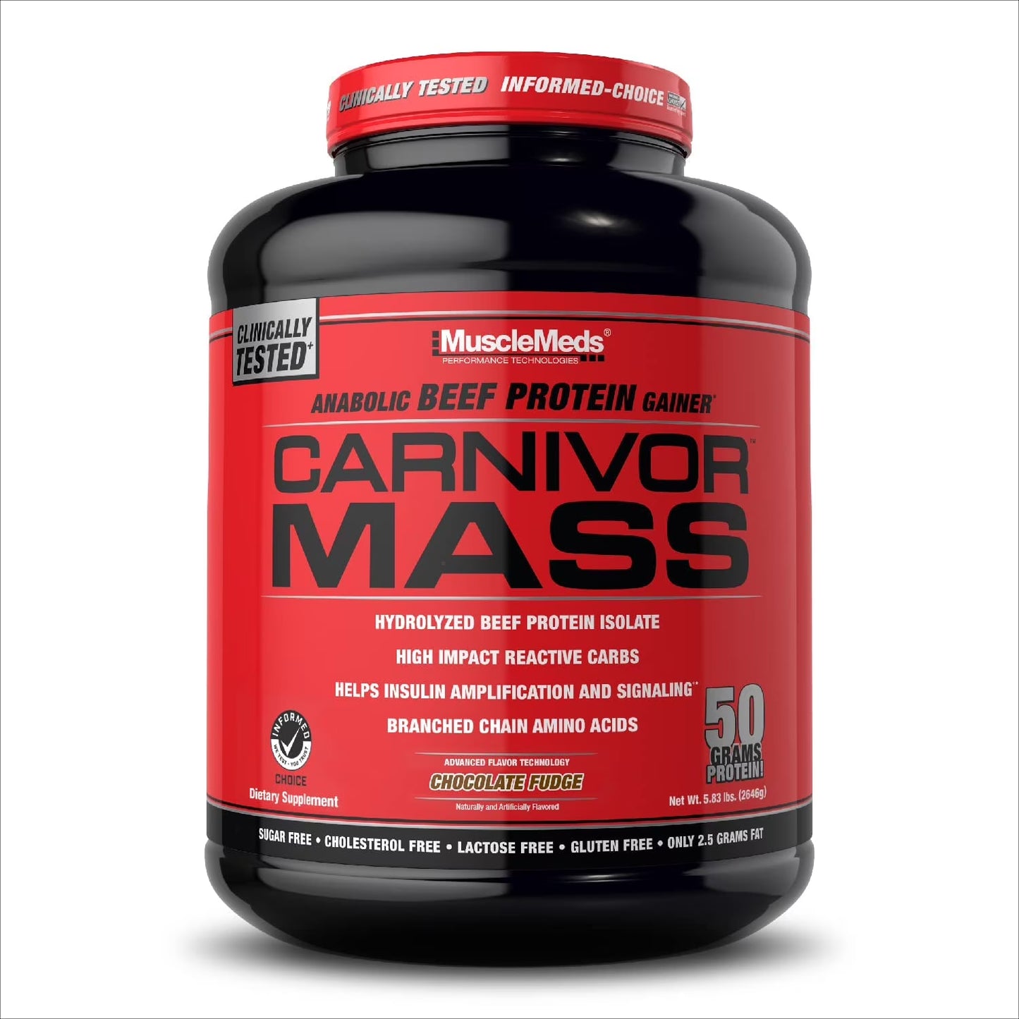 Carnivor Mass Gainer – 50G Beef Protein Isolate & 125G Reactive Carbs – 0 Sugar/Fat/Lactose – Ispike™ Anabolic Gainer, Chocolate Fudge, 6 Lb