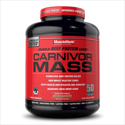 Carnivor Mass Gainer – 50G Beef Protein Isolate & 125G Reactive Carbs – 0 Sugar/Fat/Lactose – Ispike™ Anabolic Gainer, Chocolate Fudge, 6 Lb