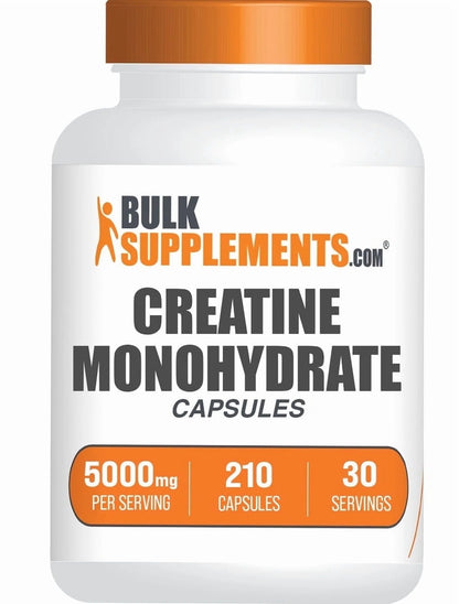 Bulksupplements Creatine Monohydrate Capsules - Creatine Supplement - Gluten Free, 7 Capsules per Serving (5000Mg), 210 Count