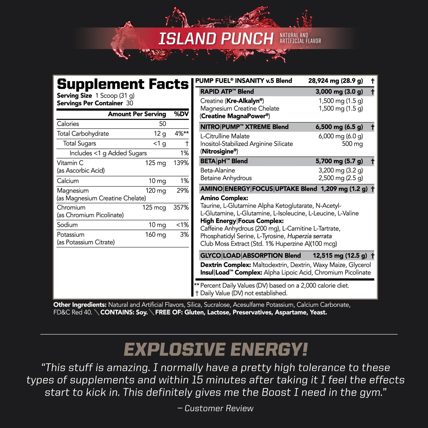 Sports Ultra Pump Fuel - Pre Workout Drink Mix - Energy, Strength, Endurance, Muscle Pumps and Recovery - Complex Carbohydrates and Amino Energy - Island Punch (30 Servings)