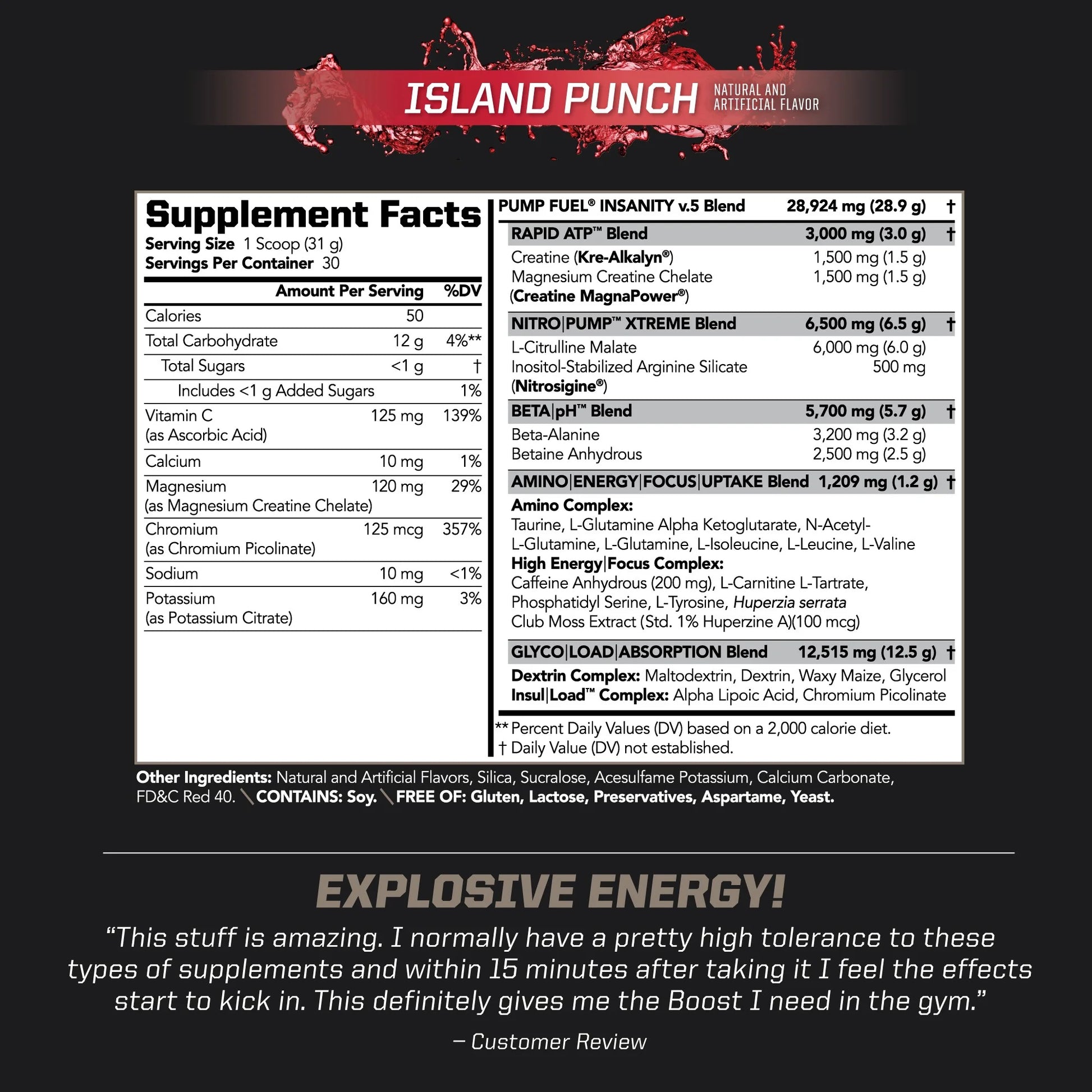 Sports Ultra Pump Fuel - Pre Workout Drink Mix - Energy, Strength, Endurance, Muscle Pumps and Recovery - Complex Carbohydrates and Amino Energy - Island Punch (30 Servings)