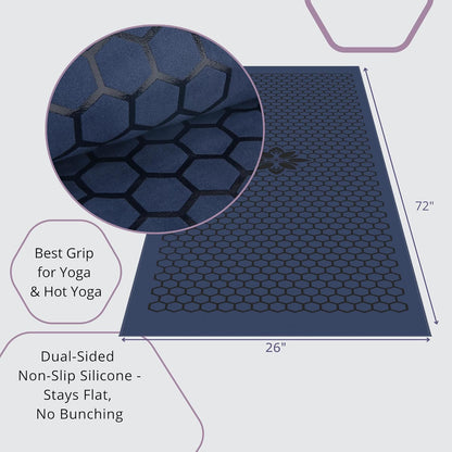 Non-Slip Hot Yoga Towel – Non-Slip Grip for Hot Yoga, Sweat Absorbent, Honeycomb Silicone Grip, Stays Flat – Ideal for Pilates, Travel, Washable & Lightweight - Dark Blue
