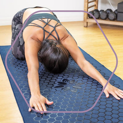 Non-Slip Hot Yoga Towel – Non-Slip Grip for Hot Yoga, Sweat Absorbent, Honeycomb Silicone Grip, Stays Flat – Ideal for Pilates, Travel, Washable & Lightweight - Dark Blue