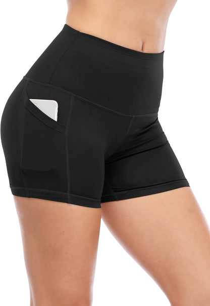 High Waist Athletic Shorts for Womens Yoga Fitness Running Shorts with Deep Pockets