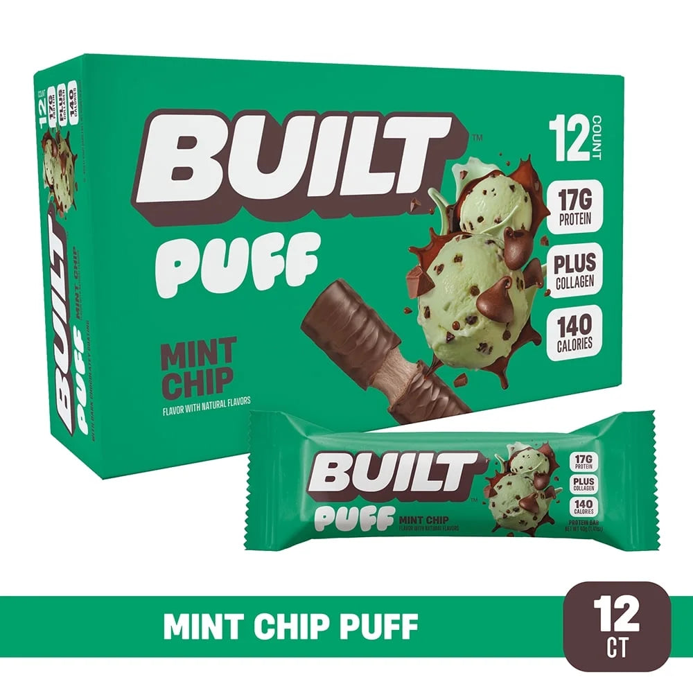 , Puff Protein Bars, Mint Chip, High Protein, Collagen, Gluten Free, 12 Count